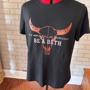 Be A Beth, Black Graphic Tee with Bull Skull Design Yellowstone inspired